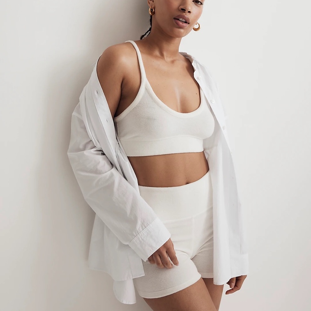Madewell Towel Terry Scoopneck Bralette and Biker Shorts